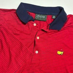 Masters Collection Mens Large Polo Shirt Red Navy Stripe Mercerized Cotton Golf